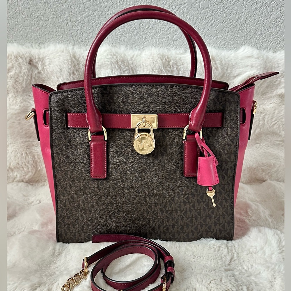 Michael Kors Brown and Pink Satchel with Gold Accents